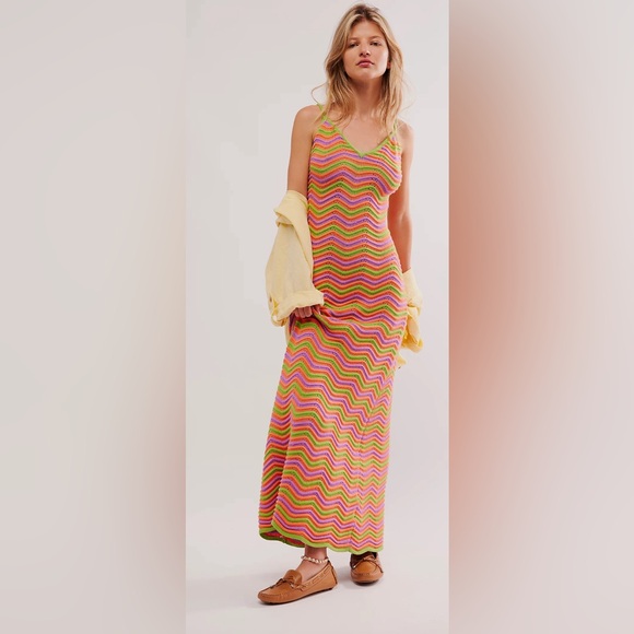 The Wolf Gang Beso Knit Crochet Maxi Dress In Tutti Frutti Large Free People - Picture 1 of 13